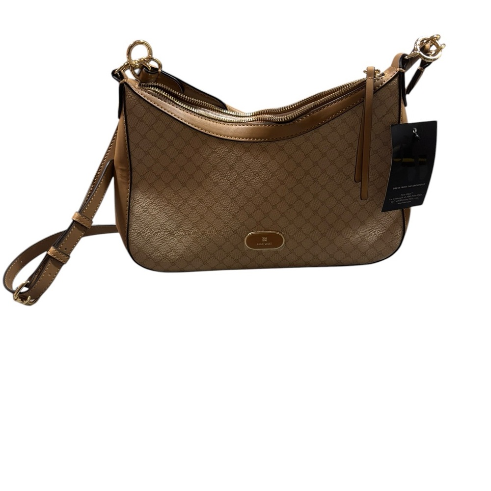 Nine West Tan Quilted Crossbody Shoulder Bag with Gold Hardware